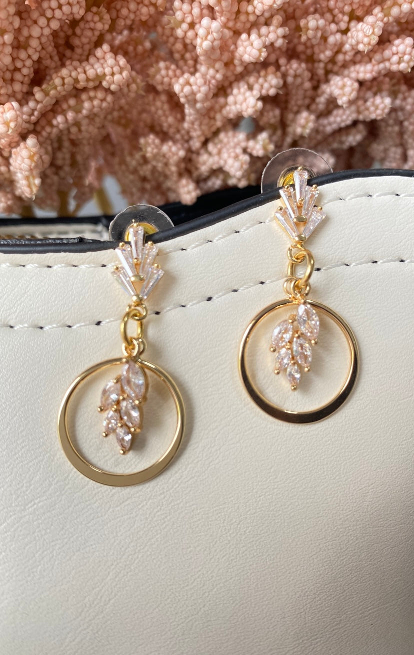 Cubic Zirconia with Leaf Drop and Gold Hoop