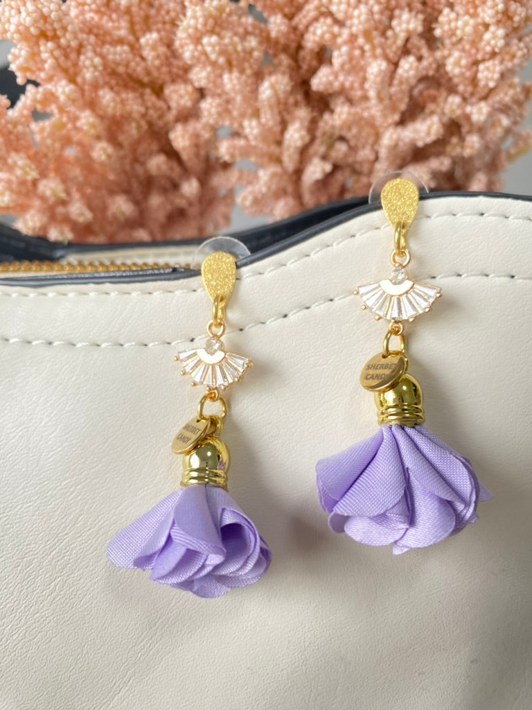 Soft Purple Fabric Flower with Gold and Cubic Zirconia Fan