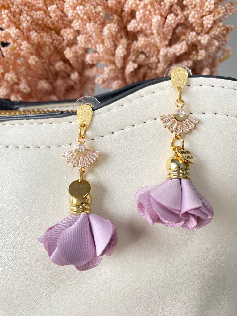 Lavender Fabric Flower with Gold and Cubic Zirconia Fan