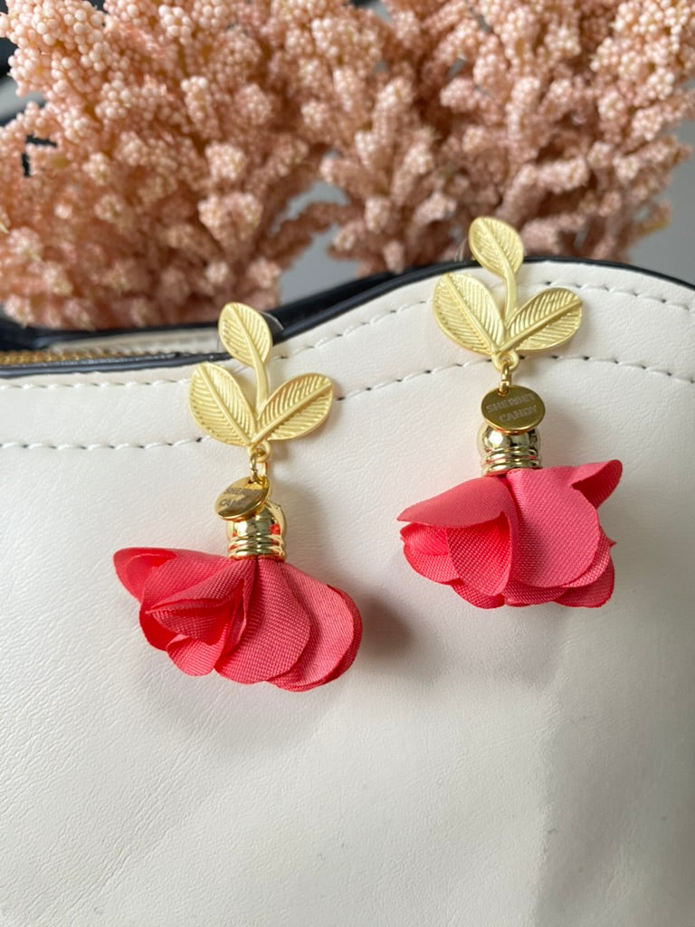 Watermelon Fabric Flower with Matte Gold Leaf Dangle
