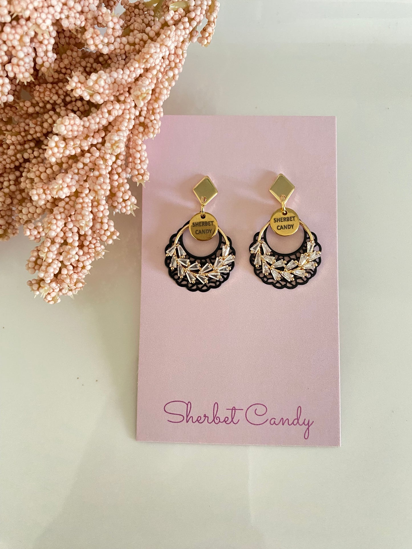 Black Lace with Cubic Zirconia Wreath