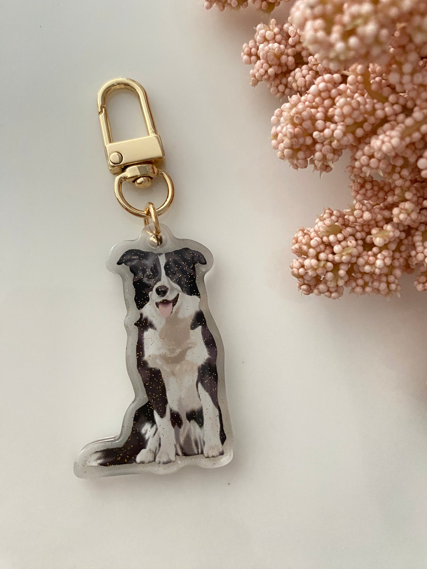 Black & White Border Collie Acrylic Keychain