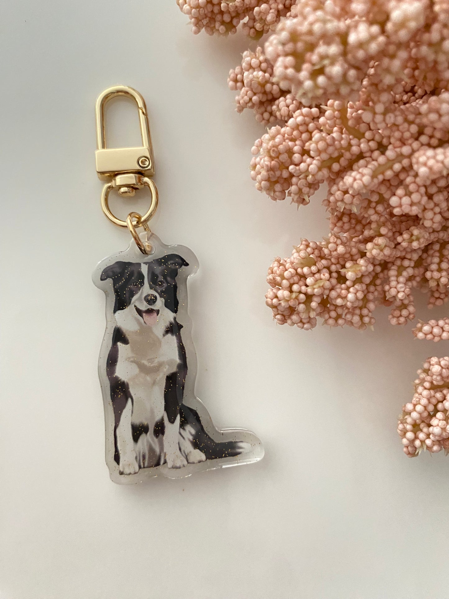 Black & White Border Collie Acrylic Keychain