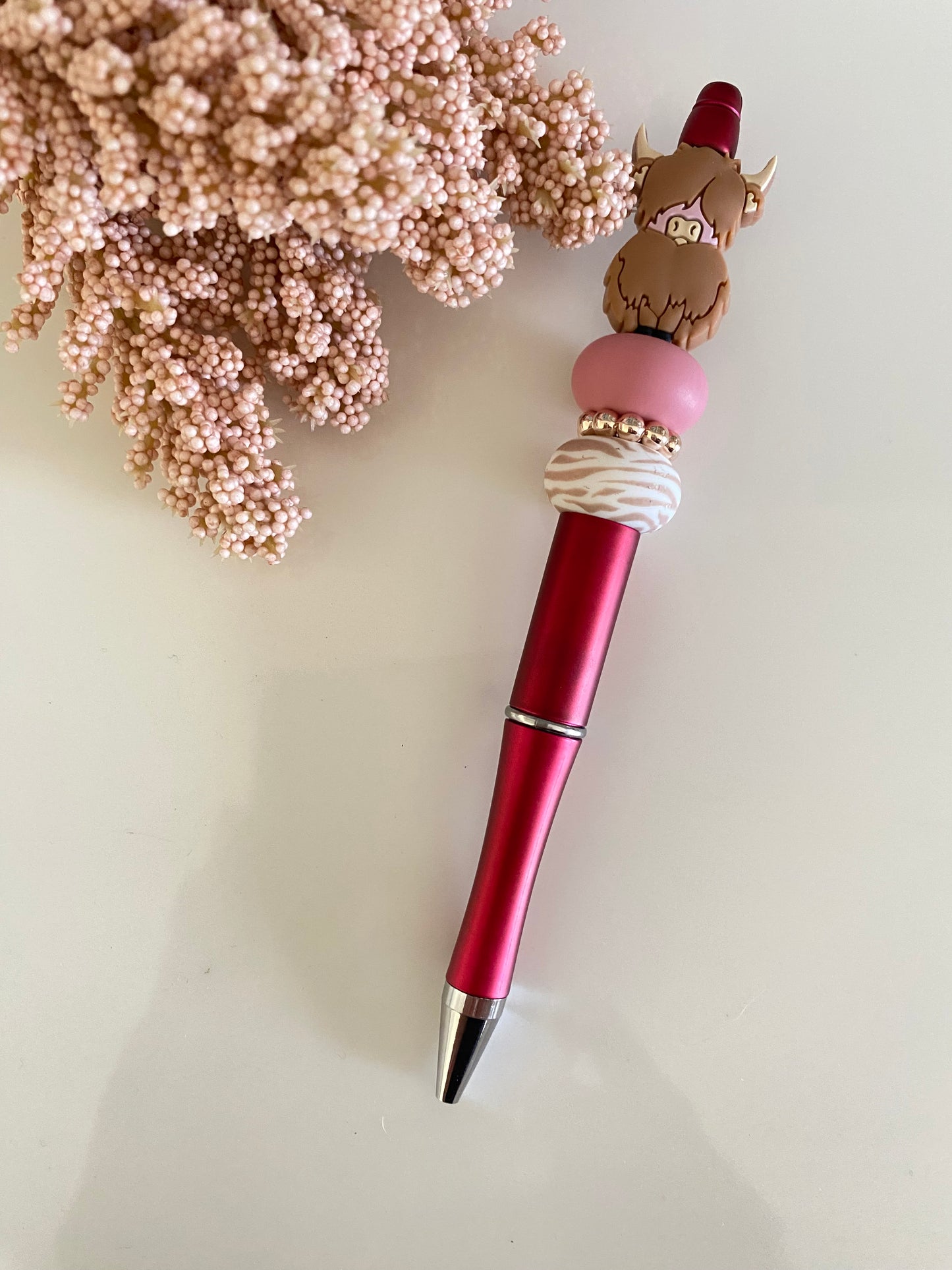 Brown Highland Cow Beaded Pen