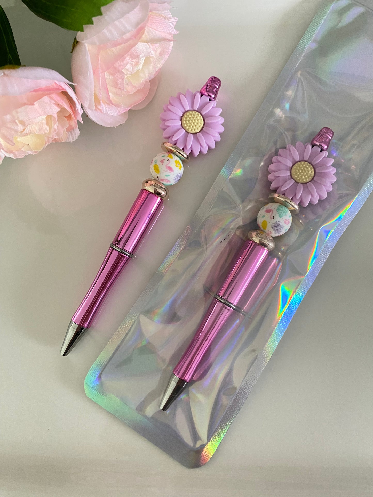 Purple Daisy Beaded Pen