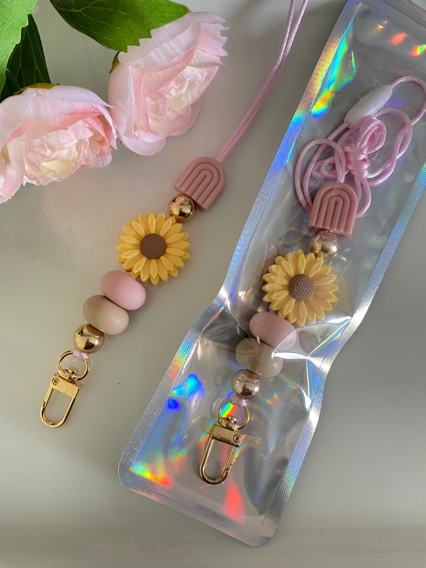 Yellow Daisy Beaded Lanyard