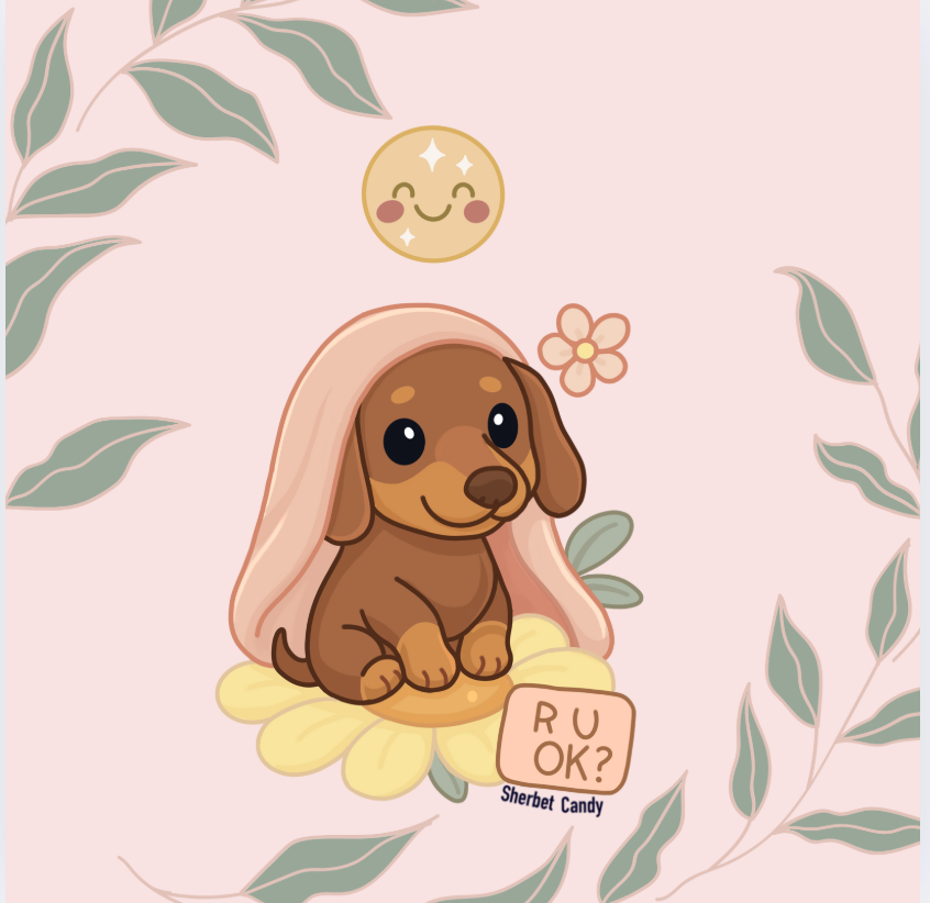 🌼 Dachshund Snuggles – “R U OK?”