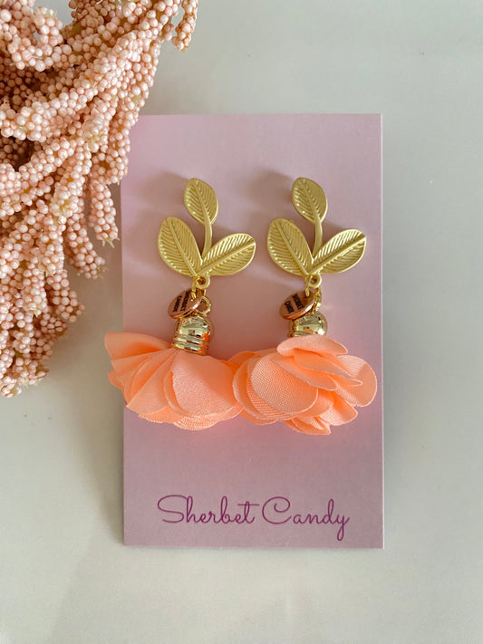 Peach Fabric Flower with Matte Gold Leaf Stud