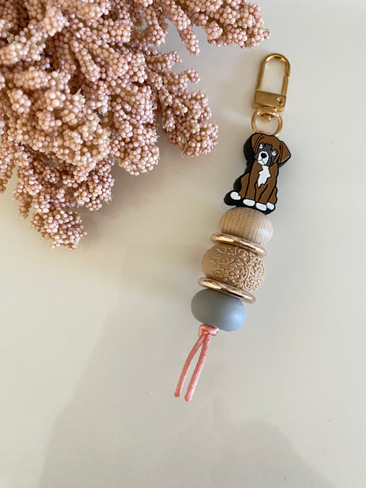 Boxer Dog Beaded Keychain