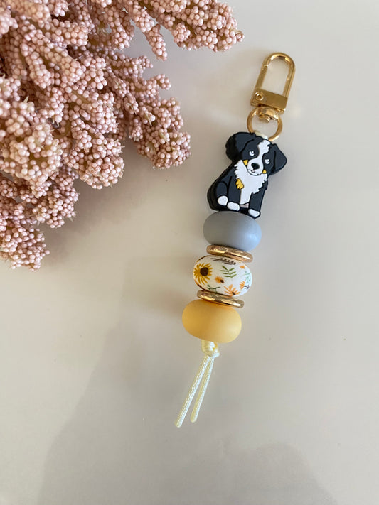 Border Collie Beaded Keychain