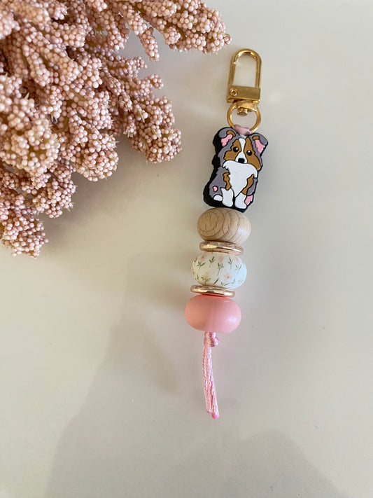 Merle Border Collie Beaded Keychain