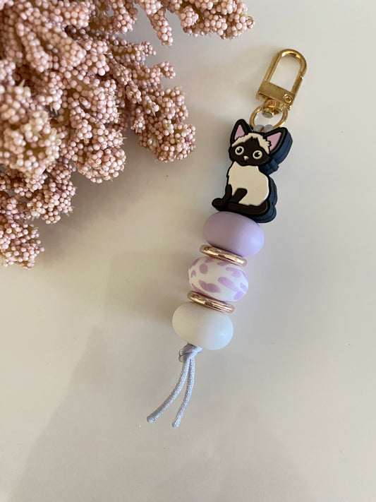 Siamese Cat Beaded Keychain