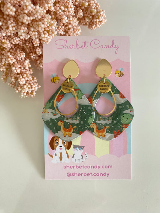 Lightweight Christmas Earrings - Festive Dinosaurs