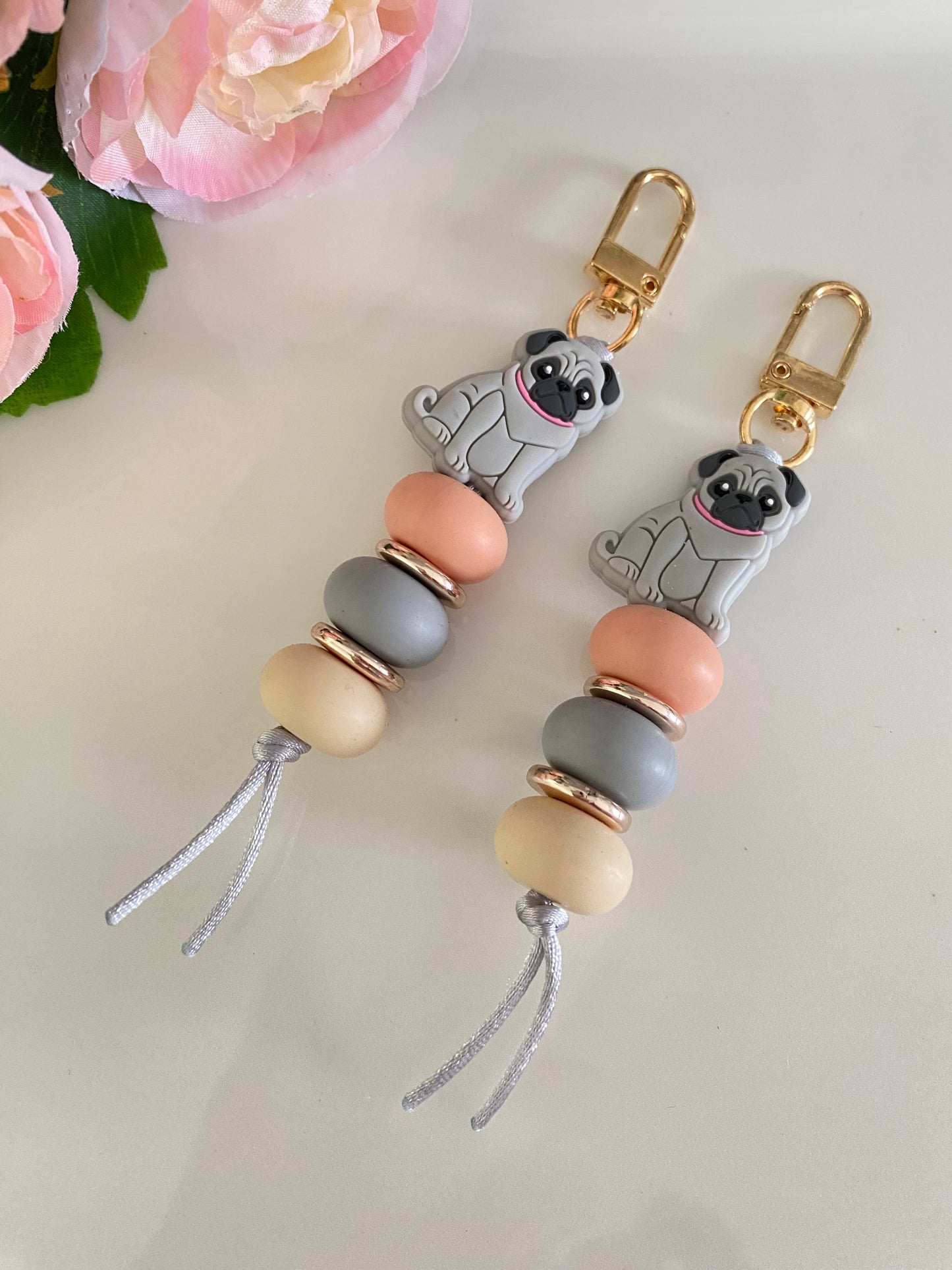 Grey Pug Keychain