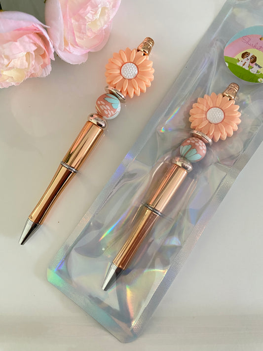 Peach Daisy Beaded Pen