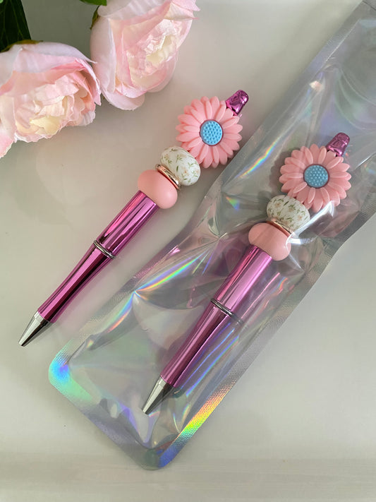 Pink Daisy Beaded Pen